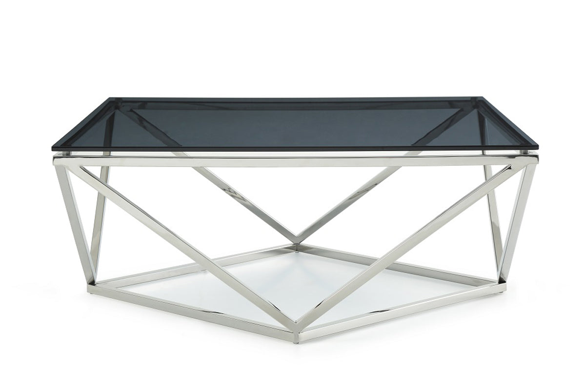 32" Smoked Glass and Stainless Steel Coffee Table
