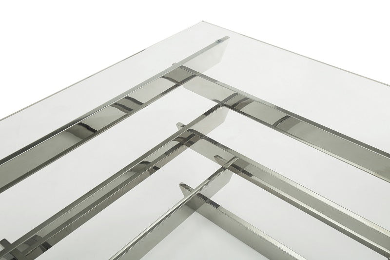 15" Glass and Stainless Steel Square Coffee Table