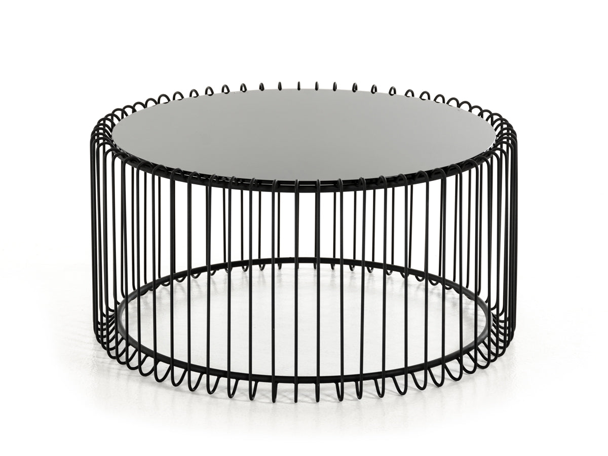 19" Black Metal and Glass Round Coffee Table