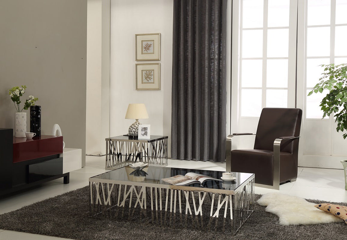 18" Glass and Stainless Steel End Table