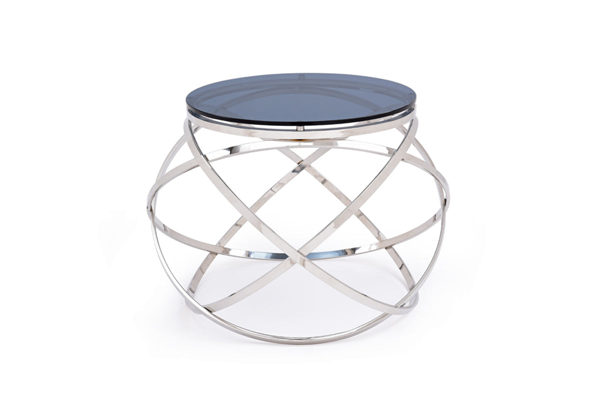14" Smoked Glass and Stainless Steel End Table