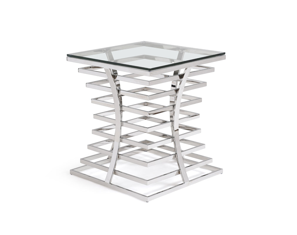 22" Glass and Stainless Steel Square End Table