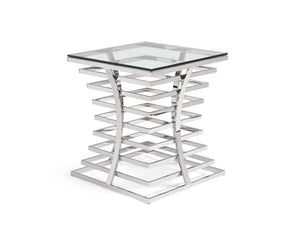 22" Glass and Stainless Steel Square End Table