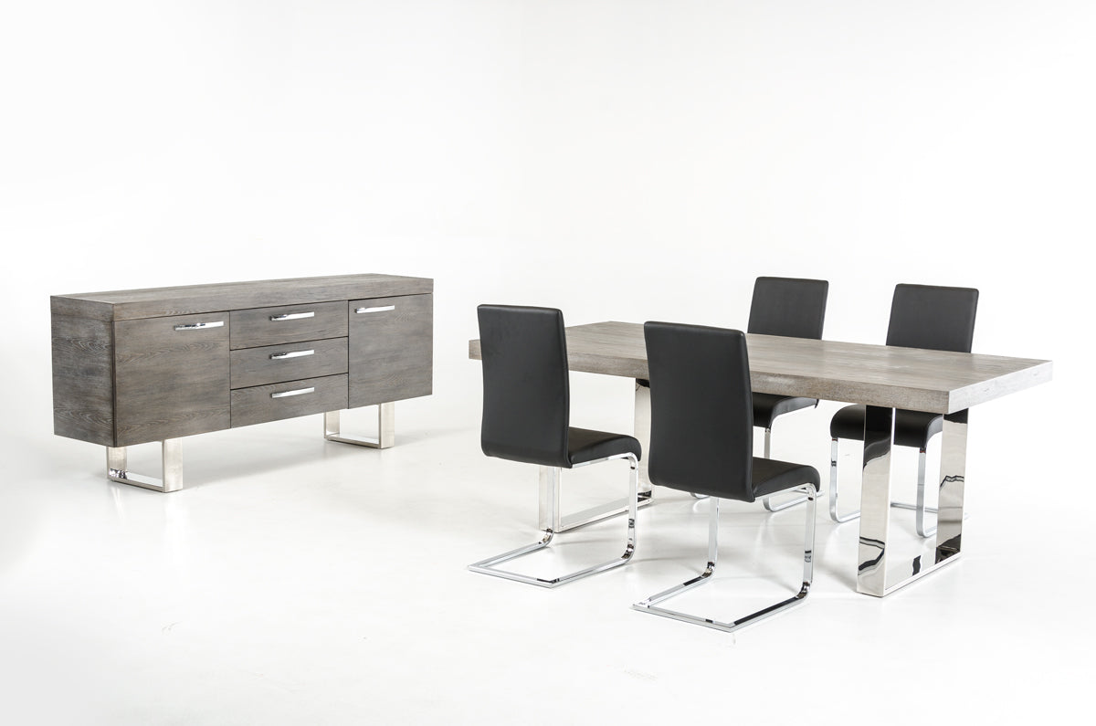 34" Grey Veneer and Steel Buffet with 3 Drawers and 2 Doors
