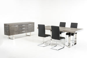 34" Grey Veneer and Steel Buffet with 3 Drawers and 2 Doors