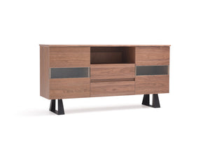 32" Walnut Veneer  Metal  and Glass Buffet