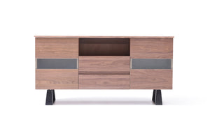 32" Walnut Veneer  Metal  and Glass Buffet