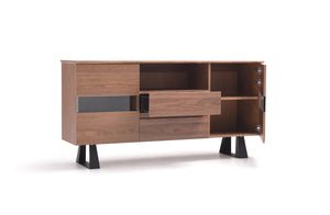 32" Walnut Veneer  Metal  and Glass Buffet