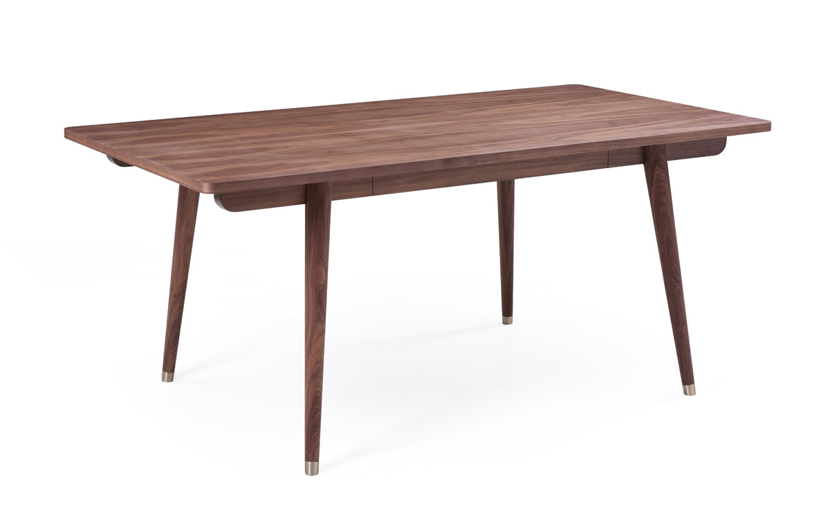 30" Walnut Veneer and Antique Brass Dining Table