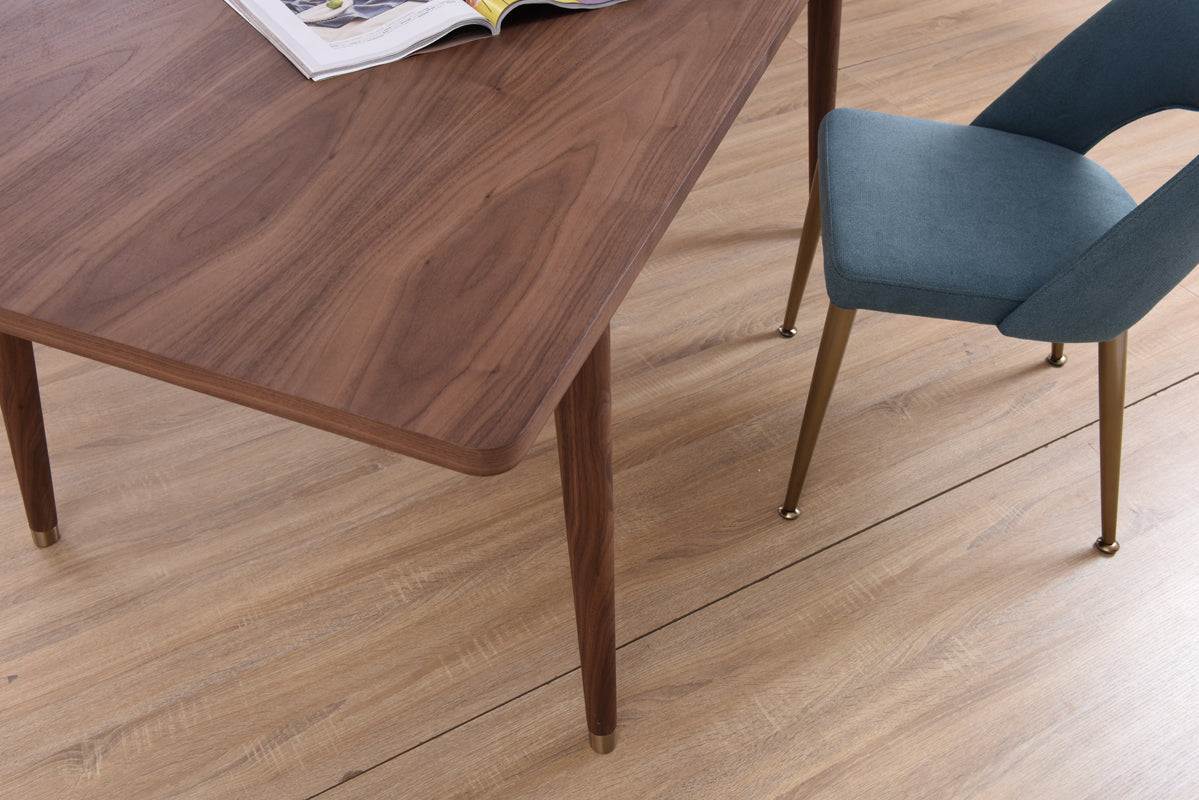 30" Walnut Veneer and Antique Brass Dining Table