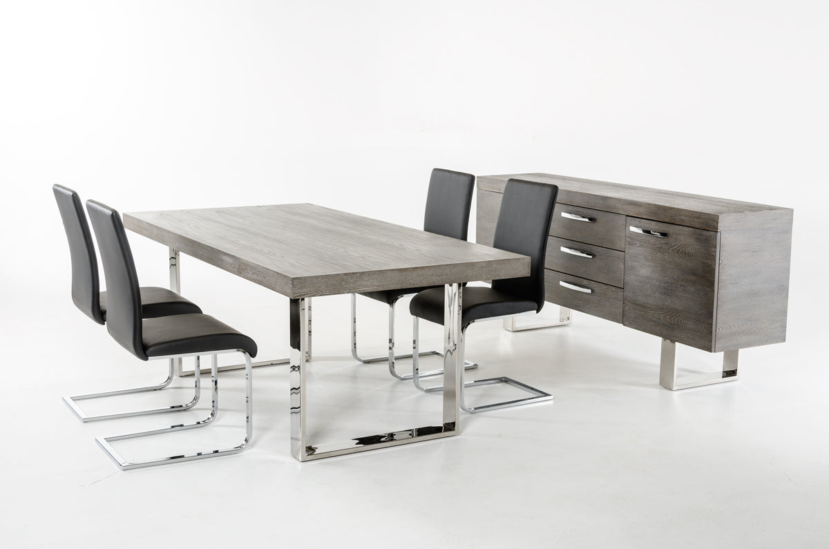 30" Grey Brush Veneer and Stainless Steel Dining Table