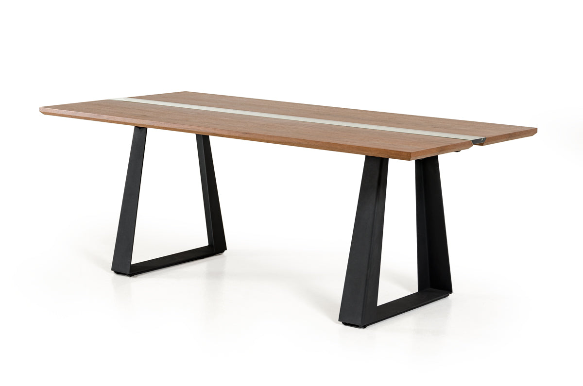 30" Walnut Veneer  Glass  and Metal