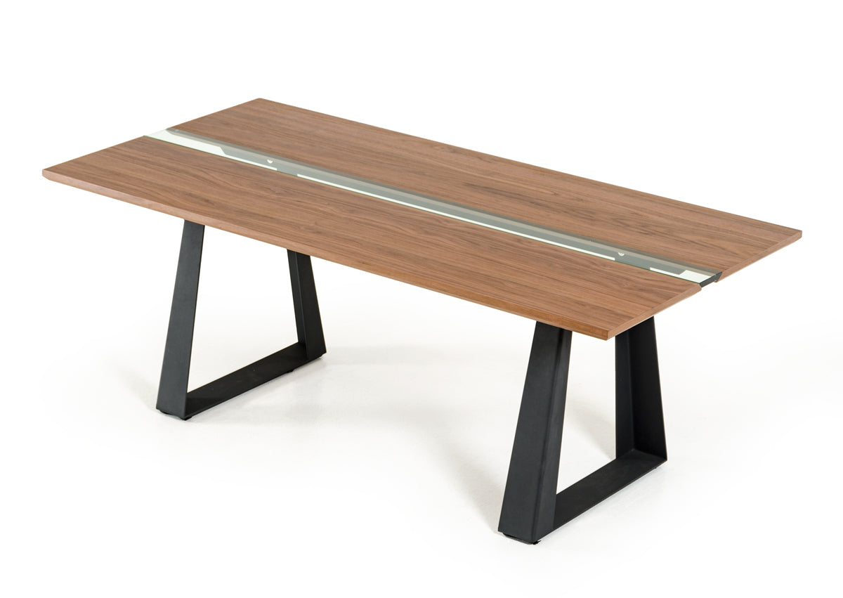 30" Walnut Veneer  Glass  and Metal