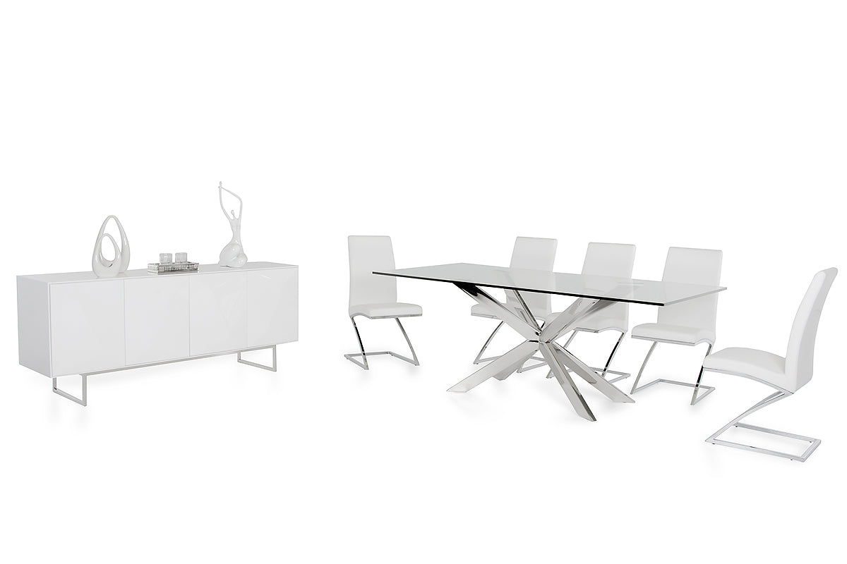 30" Stainless Steel and Clear Glass Dining Table