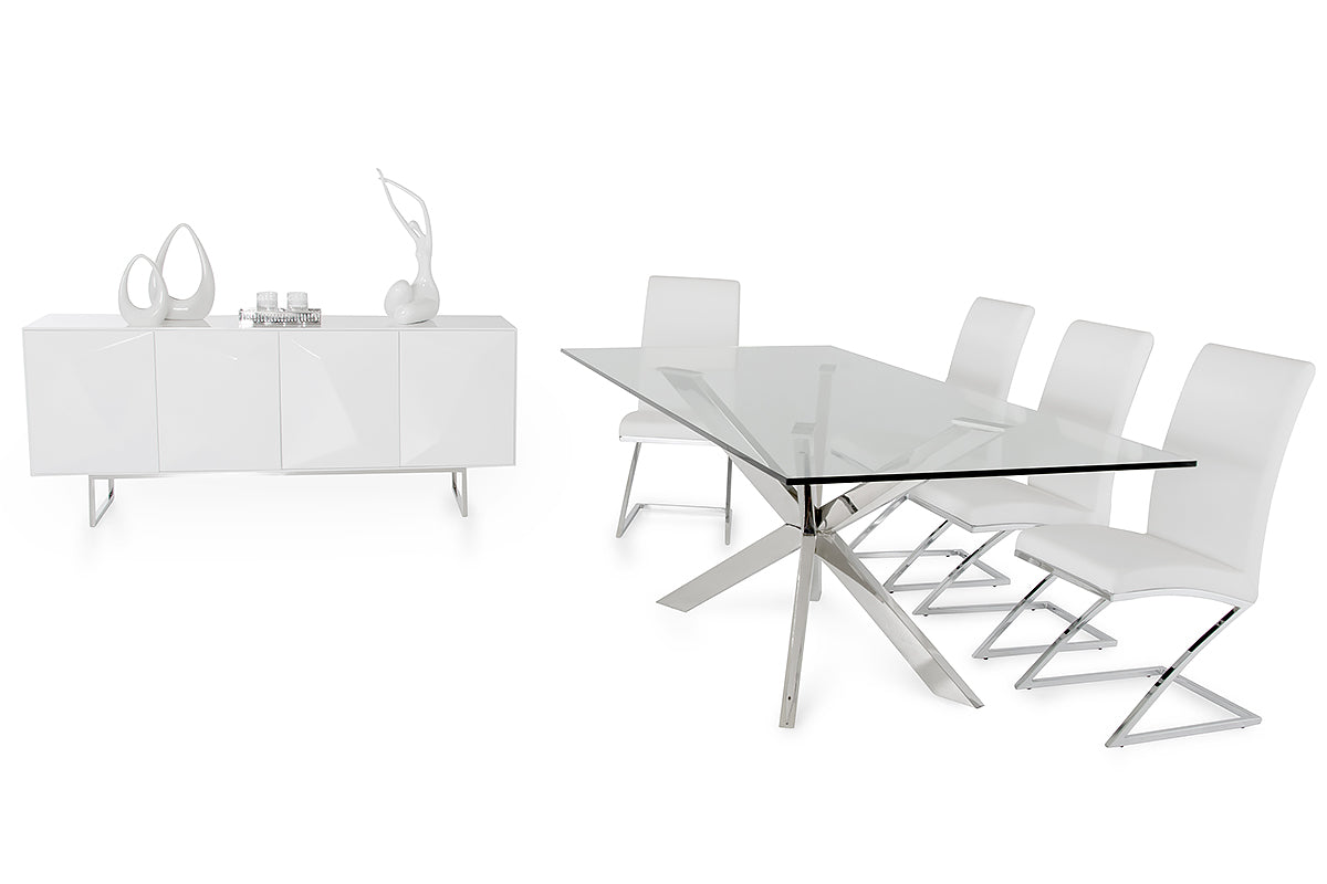 30" Stainless Steel and Clear Glass Dining Table