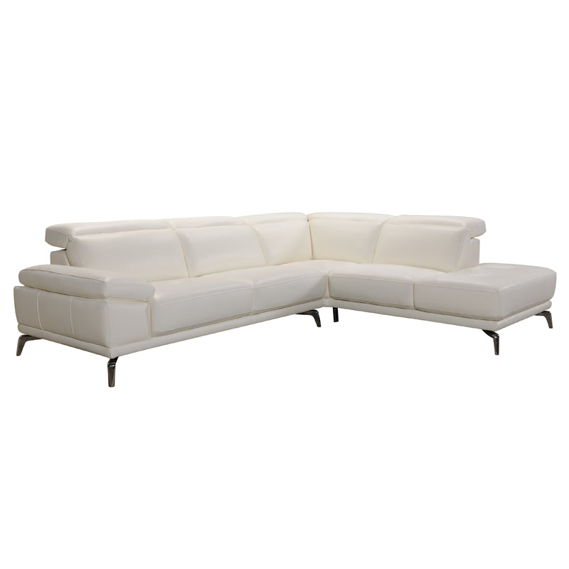 29" White Leather and Wood Sectional Sofa