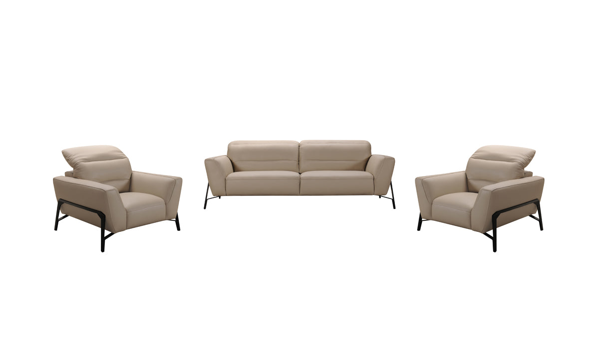 30" Taupe Leather  Iron  and Wood Sofa and Chair Set
