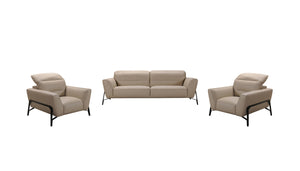 30" Taupe Leather  Iron  and Wood Sofa and Chair Set