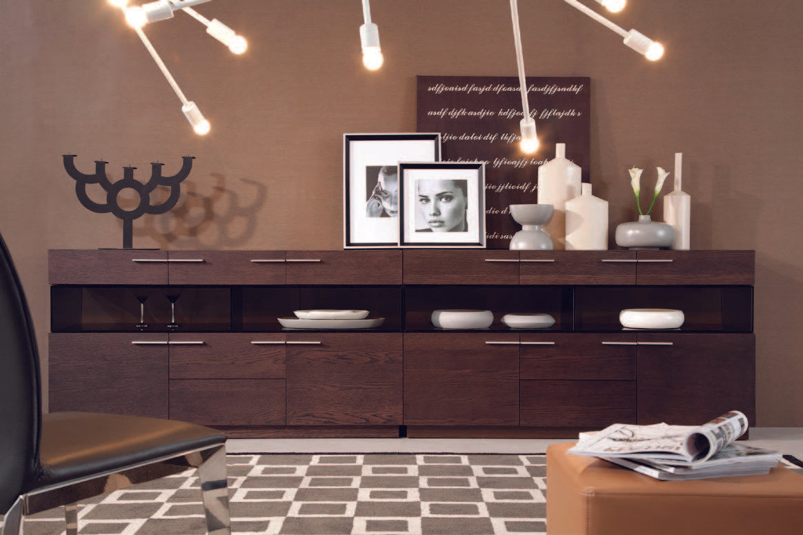 32" Brown Veneer and Glass Buffet