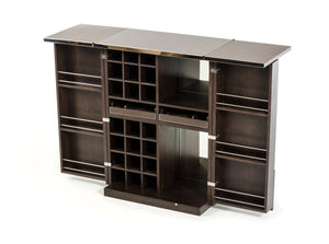 47" Brown Oak Veneer and Leatherette Wine Cabinet