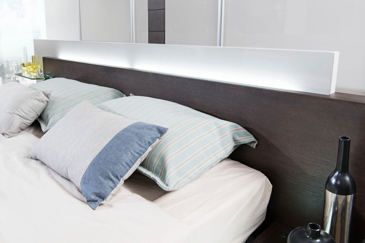 34" Brown Oak Veneer and MDF Queen Bed with Storage