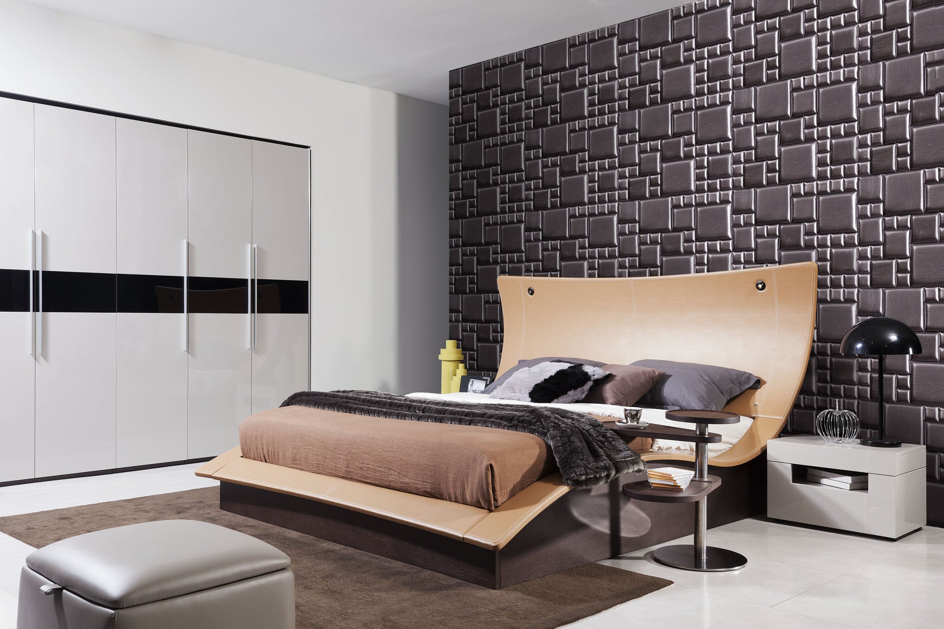 52" Veneer and Leatherette King Bed with Lights