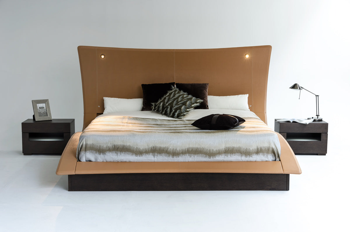 52" Veneer and Leatherette King Bed with Lights
