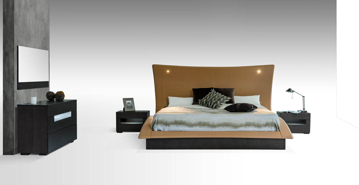 52" Veneer and Leatherette King Bed with Lights