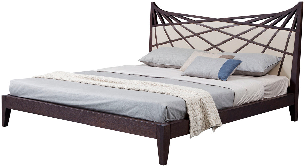 47" Brown Veneer and Beige Bonded Leather Queen Bed
