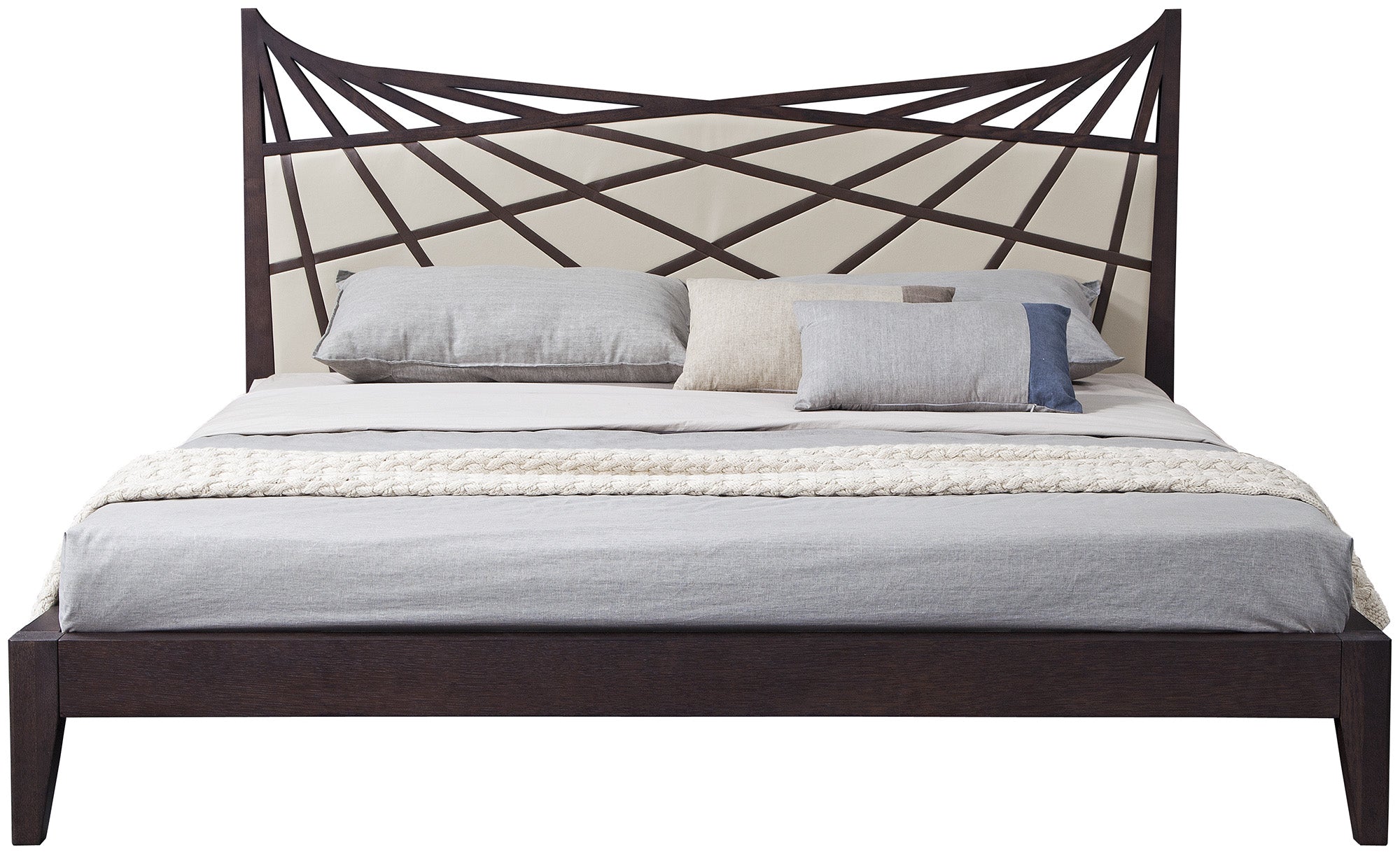 47" Brown Veneer and Beige Bonded Leather Queen Bed