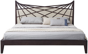 47" Brown Veneer and Beige Bonded Leather Queen Bed