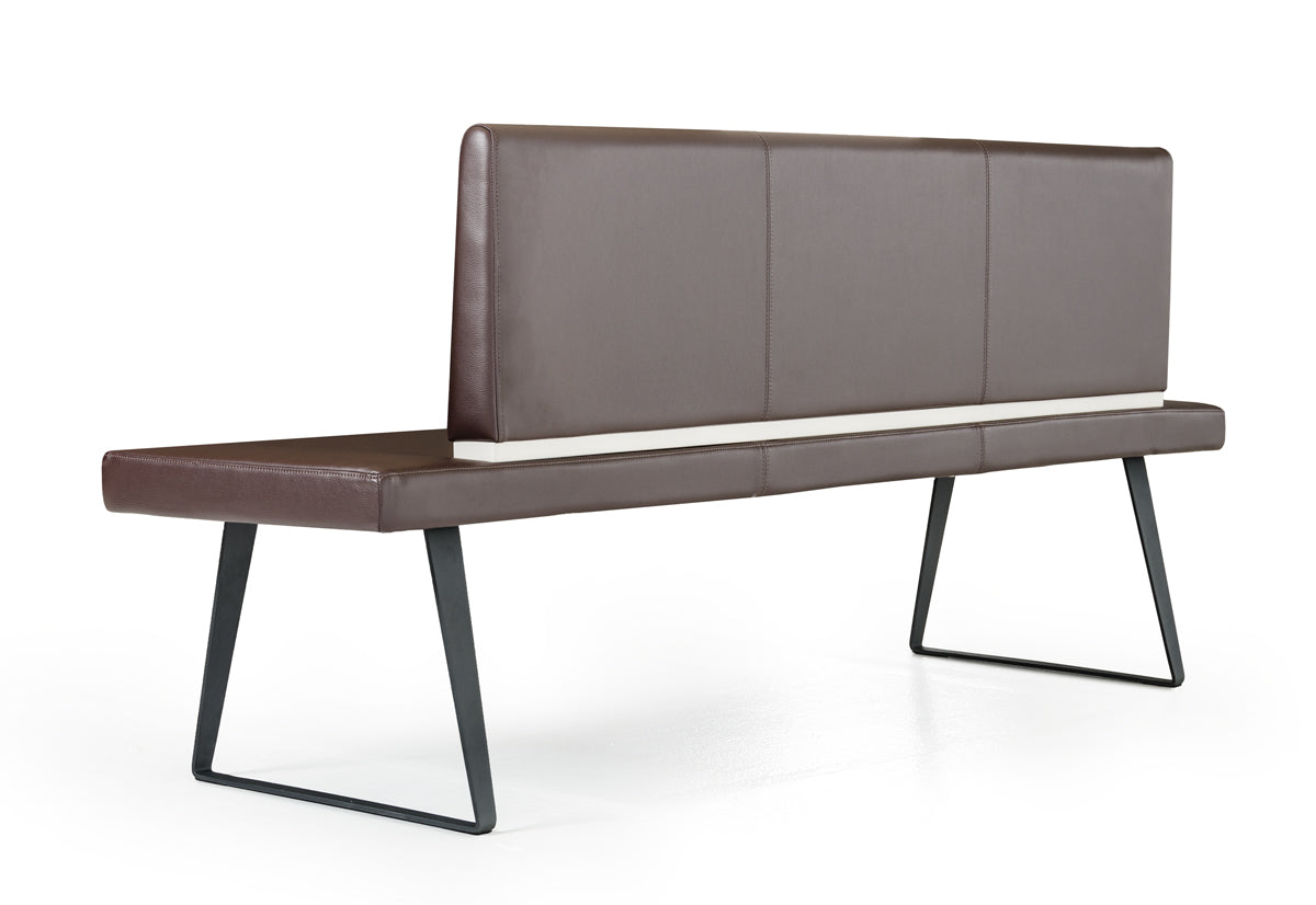 35" Brown Leatherette and Metal Dining Bench