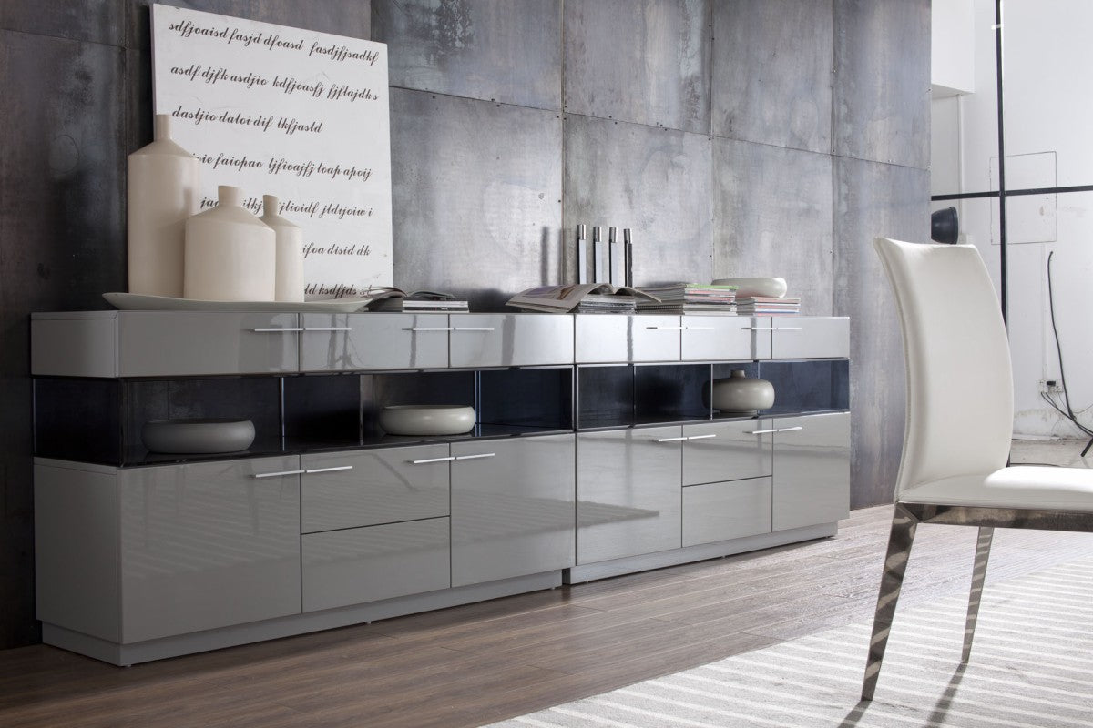 33" Grey High Gloss Glass Buffet