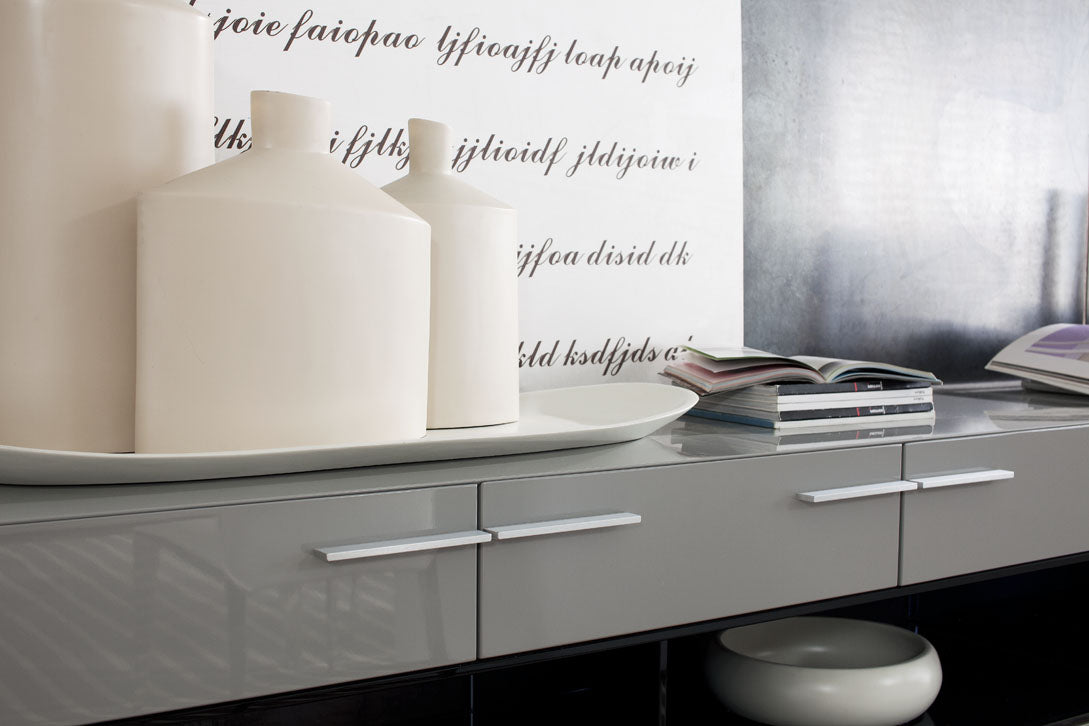 33" Grey High Gloss Glass Buffet