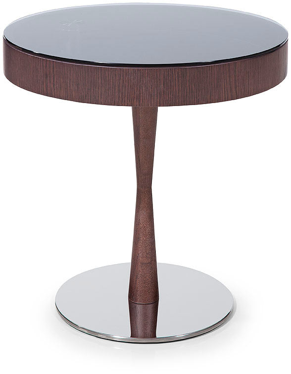 22" Brown Oak Veneer Round End Table