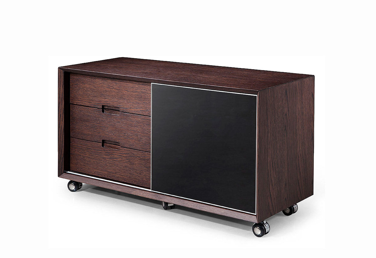 30" Brown Oak and Grey Veneer  MDF  Glass  and Stainless Steel Desk