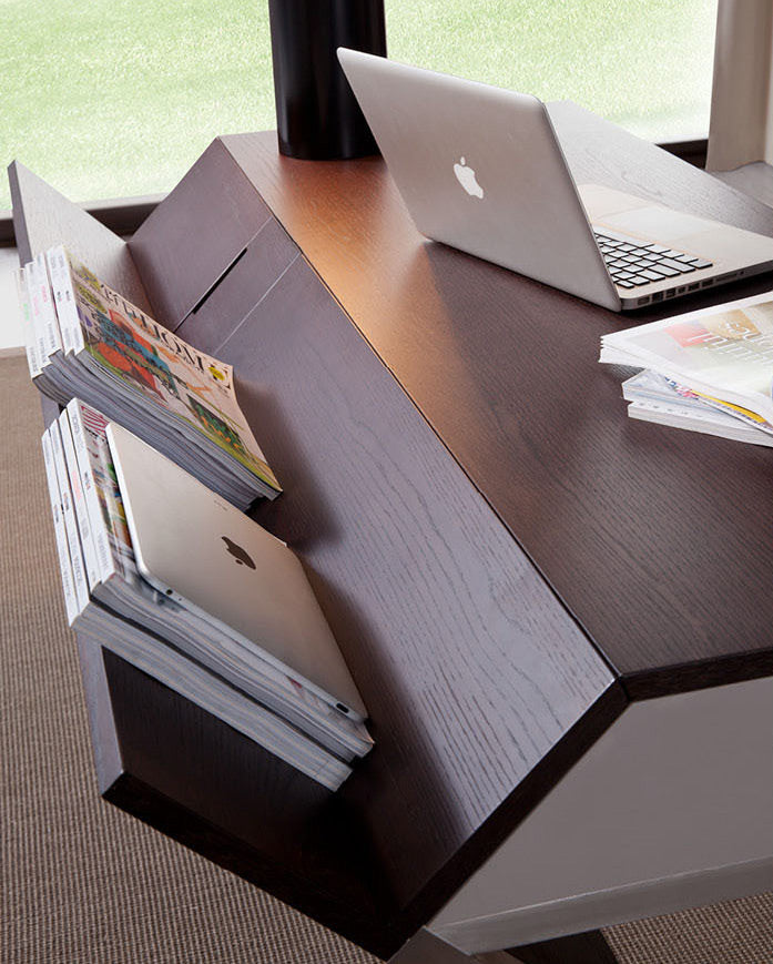 30" Brown Oak and Grey Veneer and Stainless Steel Office Desk