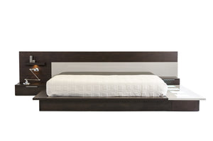 34" Brown Oak and Grey  Veneer Platfrom Queen Bed with Lights
