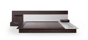 34" Brown Oak and Grey  Veneer Platfrom Queen Bed with Lights
