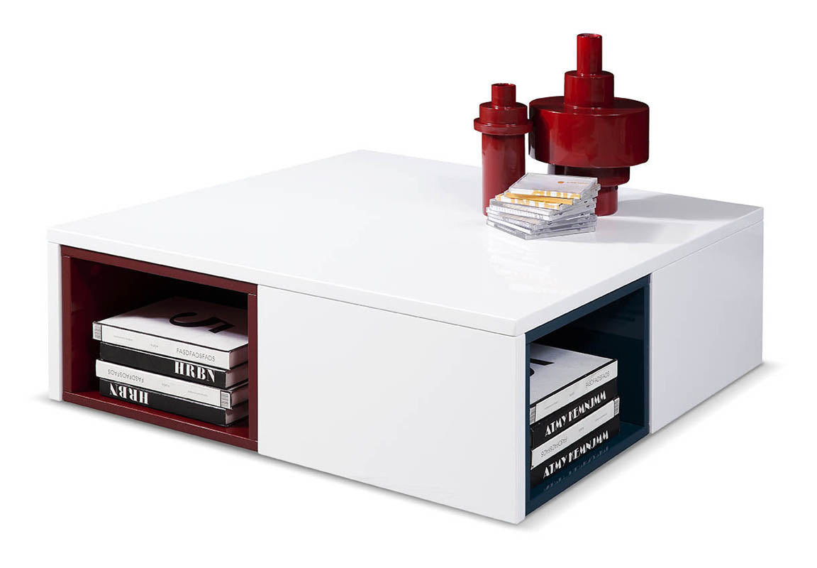 12" White Coffee Table with Colored Stools