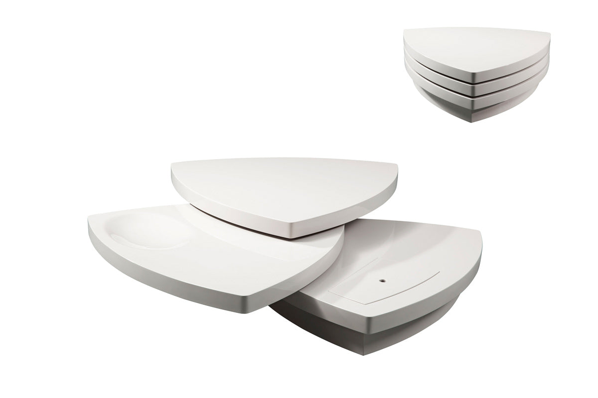 12" White Fiberglass Tiered Coffee Table