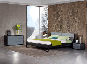 37" Grey and Black Leatherette and Metal Queen Bed