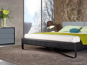 37" Grey and Black Leatherette and Metal Queen Bed