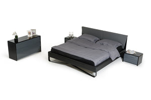 37" Grey and Black Leatherette and Metal Queen Bed