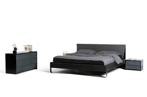 37" Grey and Black Leatherette and Metal Queen Bed