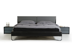 37" Grey and Black Leatherette and Metal Queen Bed