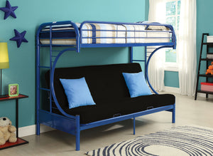 84" X 62" X 65" Twin Xl Over Queen Blue Metal Tube Futon Bunk Bed