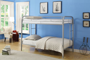 78" X 41" X 60" Twin Over Twin Silver Metal Tube Bunk Bed