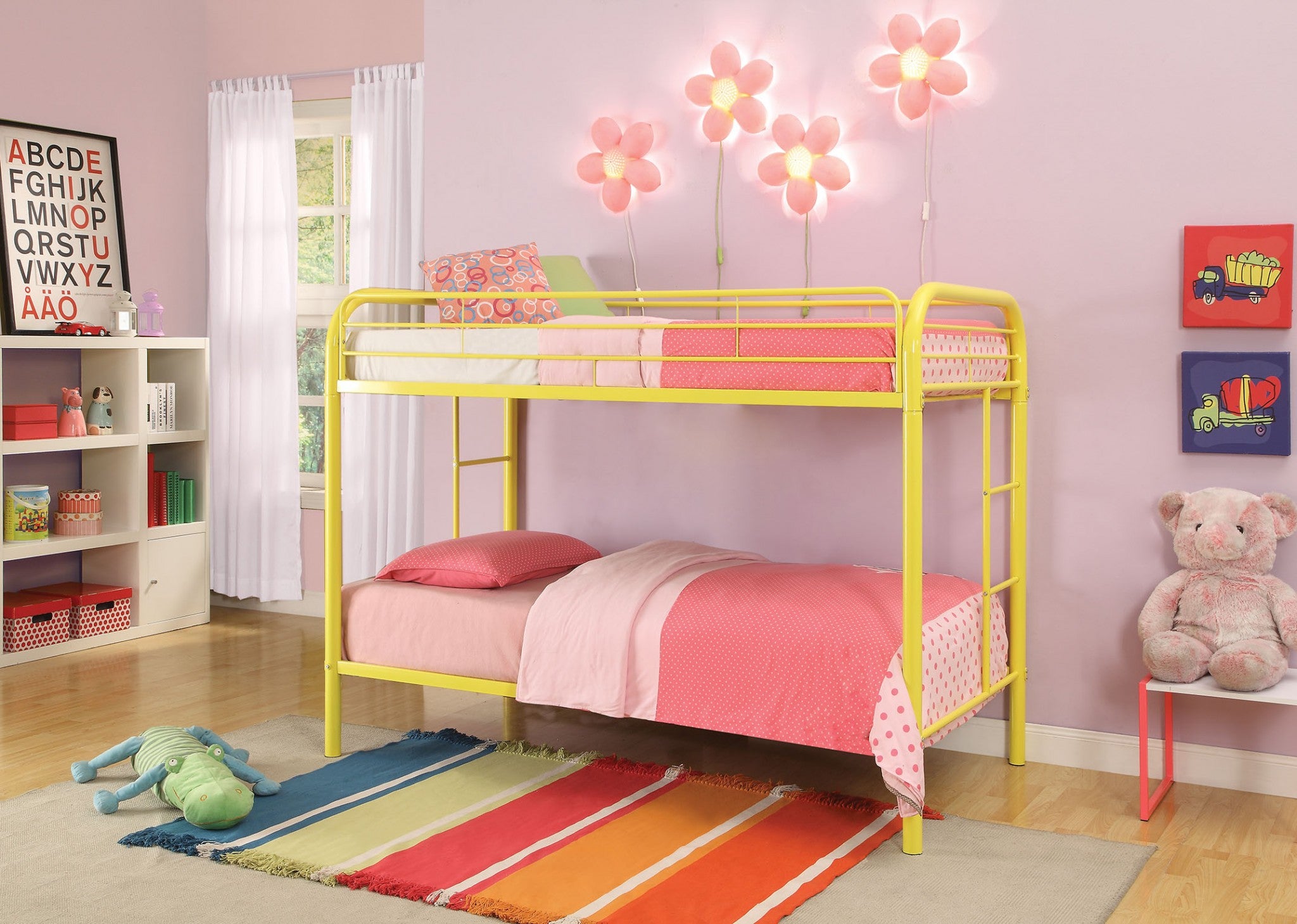 78" X 41" X 60" Twin Over Twin Yellow Metal Tube Bunk Bed