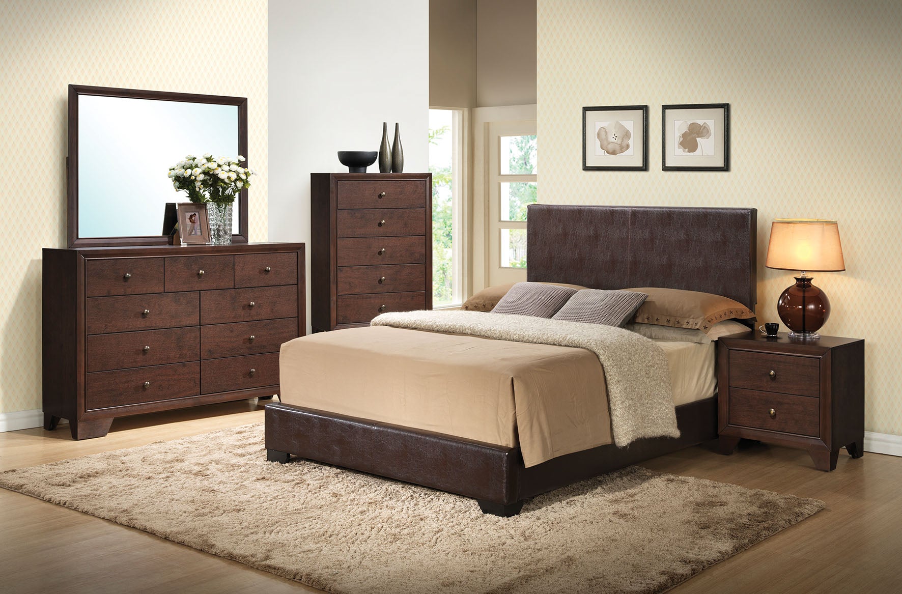 86" X 57" X 47" Full Brown Pu Panel Bed